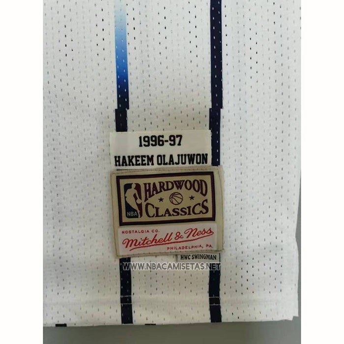 Camiseta Houston Rockets Hakeem Olajuwon NO 34 Mitchell & Ness 1996-97 Blanco
